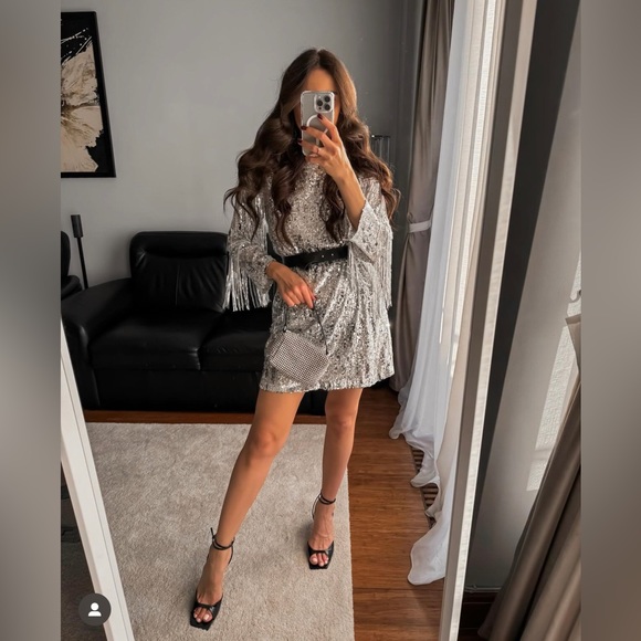 ZARA FRINGED SEQUIN MINI SHIFT DRESS BLOGGERES FAVORITE - Picture 3 of 8